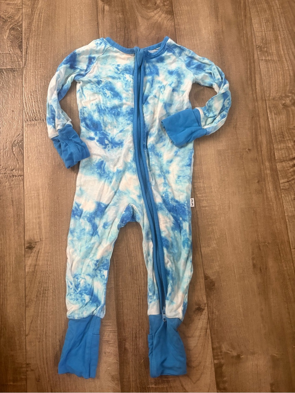 Little Sleepies Blue and White Tie-Dye Footed One-Piece